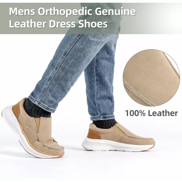 OrthoComfoot Orthopedic Walking Shoes with Arch Support for Mens, Leather Slip-On Loafers for Plantar Fasciitis, Comfortable Orthotic Dress Shoes for Foot and Heel Pain Relief