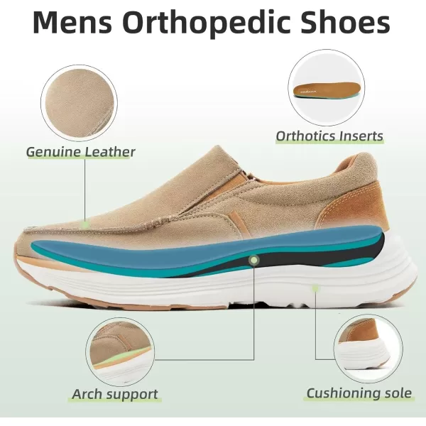 OrthoComfoot Orthopedic Walking Shoes with Arch Support for Mens, Leather Slip-On Loafers for Plantar Fasciitis, Comfortable Orthotic Dress Shoes for Foot and Heel Pain Relief