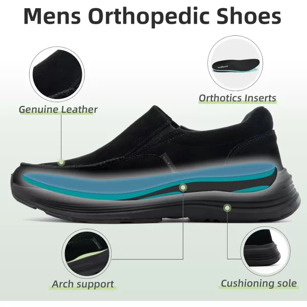 OrthoComfoot Orthopedic Walking Shoes with Arch Support for Mens, Leather Slip-On Loafers for Plantar Fasciitis, Comfortable Orthotic Dress Shoes for Foot and Heel Pain Relief