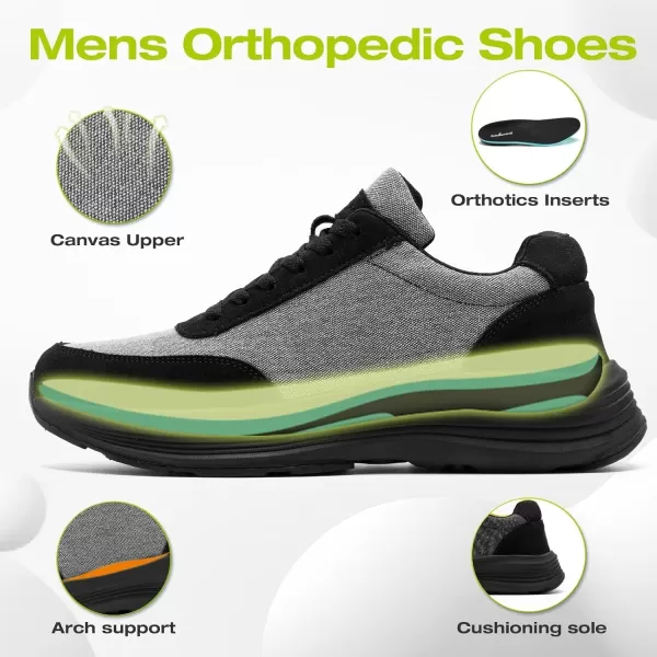 OrthoComfoot Men's Orthopedic Comfortable Fashion Sneakers, Casual Arch Support Walking Shoes for Plantar Fasciitis and Flat Feet, Breathable Canvas Orthotic Outdoor Shoes for Foot and Heel Pain