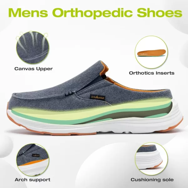 OrthoComfoot Men's Orthopedic Slip-On Loafers Walking Shoes: Casual Comfortable Arch Support Slippers for Plantar Fasciitis, Soft Canvas Orthotic Shoes for Foot and Heel Pain Relief