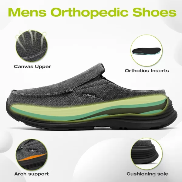 OrthoComfoot Men's Orthopedic Slip-On Loafers Walking Shoes: Casual Comfortable Arch Support Slippers for Plantar Fasciitis, Soft Canvas Orthotic Shoes for Foot and Heel Pain Relief