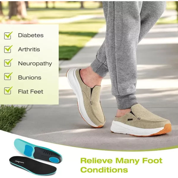 OrthoComfoot Men's Orthopedic Slip-On Loafers Walking Shoes: Casual Comfortable Arch Support Slippers for Plantar Fasciitis, Soft Canvas Orthotic Shoes for Foot and Heel Pain Relief