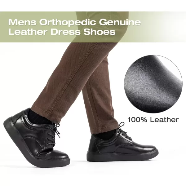 OrthoComfoot Orthopedic Dress Shoes for Mens Wide Width Toe Box, Comfortable Arch Support Leather Oxfords for Plantar Fasciitis, Casual Business Orthotic Walking Shoes for Foot and Heel Pain