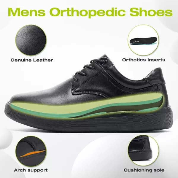 OrthoComfoot Orthopedic Dress Shoes for Mens Wide Width Toe Box, Comfortable Arch Support Leather Oxfords for Plantar Fasciitis, Casual Business Orthotic Walking Shoes for Foot and Heel Pain