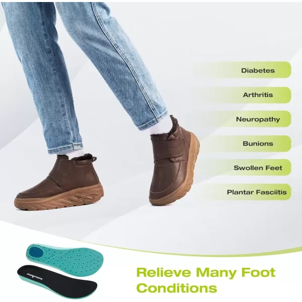 OrthoComfoot Women's Orthopedic Wide Leather Winter Ankle Boots: Comfortable Diabetic Arch Support Dress Shoes for Plantar Fasciitis, Casual Hook and Loop Walking Shoes for Foot and Heel Pain