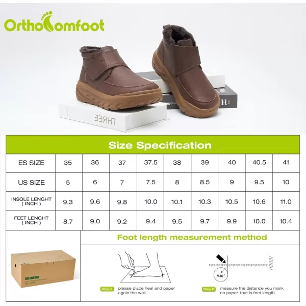 OrthoComfoot Women's Orthopedic Wide Leather Winter Ankle Boots: Comfortable Diabetic Arch Support Dress Shoes for Plantar Fasciitis, Casual Hook and Loop Walking Shoes for Foot and Heel Pain