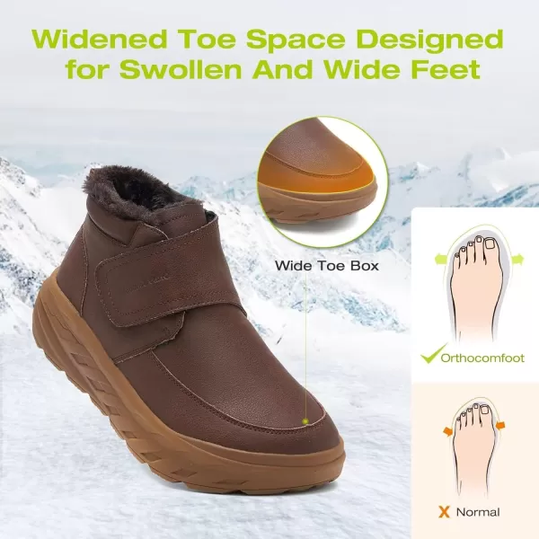OrthoComfoot Women's Orthopedic Wide Leather Winter Ankle Boots: Comfortable Diabetic Arch Support Dress Shoes for Plantar Fasciitis, Casual Hook and Loop Walking Shoes for Foot and Heel Pain