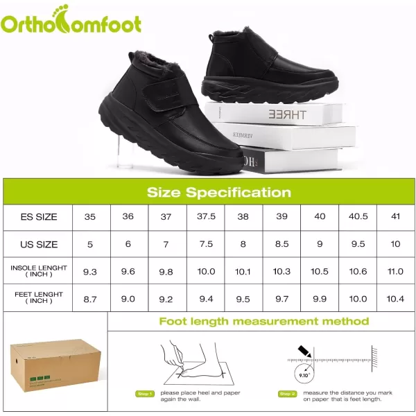 OrthoComfoot Women's Orthopedic Wide Leather Winter Ankle Boots: Comfortable Diabetic Arch Support Dress Shoes for Plantar Fasciitis, Casual Hook and Loop Walking Shoes for Foot and Heel Pain