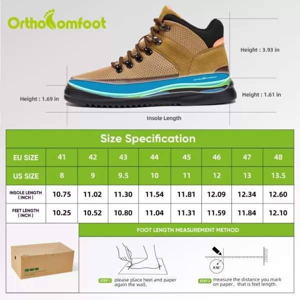 OrthoComfoot Men's Orthopedic Hiking Boots, Water Resistant Outdoor Walking Shoes for Plantar Fasciitis, Light-Weight Casual Sneakers for Ankle and Foot Pain Relief