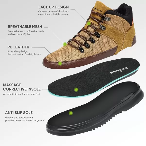 OrthoComfoot Men's Orthopedic Hiking Boots, Water Resistant Outdoor Walking Shoes for Plantar Fasciitis, Light-Weight Casual Sneakers for Ankle and Foot Pain Relief