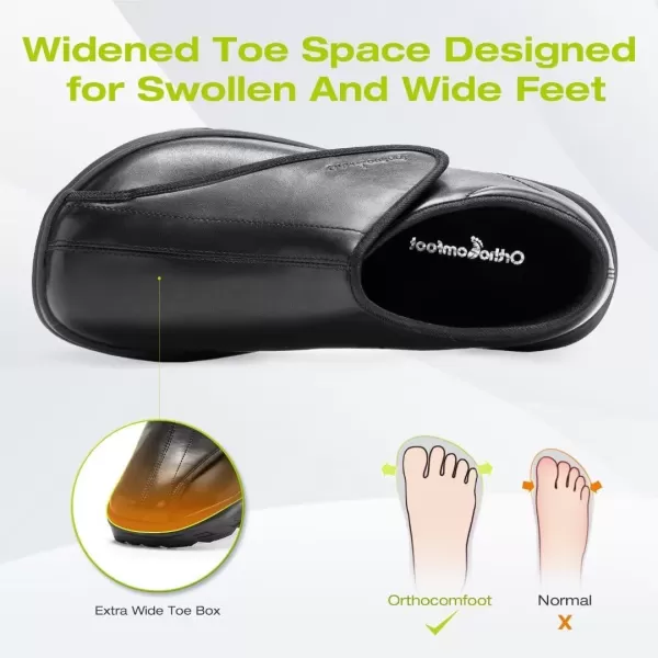 OrthoComfoot Men's Orthopedic Diabetic Extra Wide Leather Dress Shoes: Comfortable Walking Shoes with Arch Support for Plantar Fasciitis, Casual Orthotic Slip On Laofers for Heel and Foot Pain