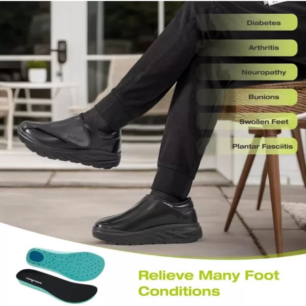 OrthoComfoot Men's Orthopedic Diabetic Extra Wide Leather Dress Shoes: Comfortable Walking Shoes with Arch Support for Plantar Fasciitis, Casual Orthotic Slip On Laofers for Heel and Foot Pain