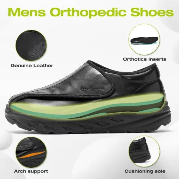OrthoComfoot Men's Orthopedic Diabetic Extra Wide Leather Dress Shoes: Comfortable Walking Shoes with Arch Support for Plantar Fasciitis, Casual Orthotic Slip On Laofers for Heel and Foot Pain