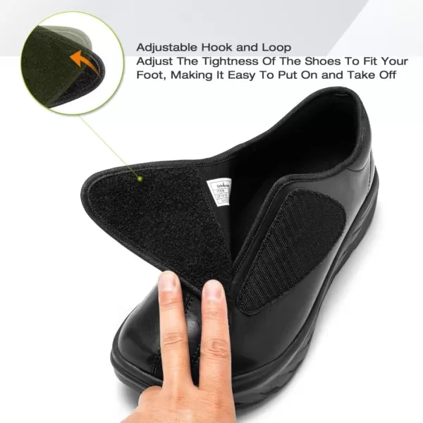 OrthoComfoot Men's Orthopedic Diabetic Extra Wide Leather Dress Shoes: Comfortable Walking Shoes with Arch Support for Plantar Fasciitis, Casual Orthotic Slip On Laofers for Heel and Foot Pain