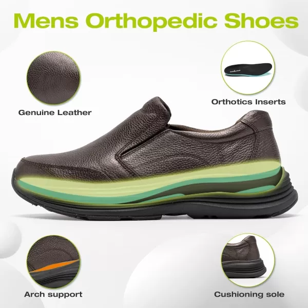 OrthoComfoot Men's Orthopedic Leather Dress Walking Shoes: Comfortable Orthotic Plantar Fasciitis Oxford Shoes with Arch Support, Casual Business Slip-On Loafers for Foot and Heel Pain Relief