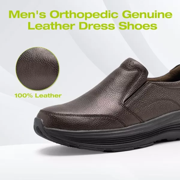 OrthoComfoot Men's Orthopedic Leather Dress Walking Shoes: Comfortable Orthotic Plantar Fasciitis Oxford Shoes with Arch Support, Casual Business Slip-On Loafers for Foot and Heel Pain Relief