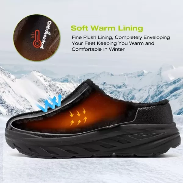 OrthoComfoot Men's Orthopedic Wide Winter Slippers for Diabetic: Comfortable Arch Support Leather Dress Shoes for Plantar Fasciitis, Casual Orthotic Hammer Toes Walking Shoes for Foot and Heel Pain