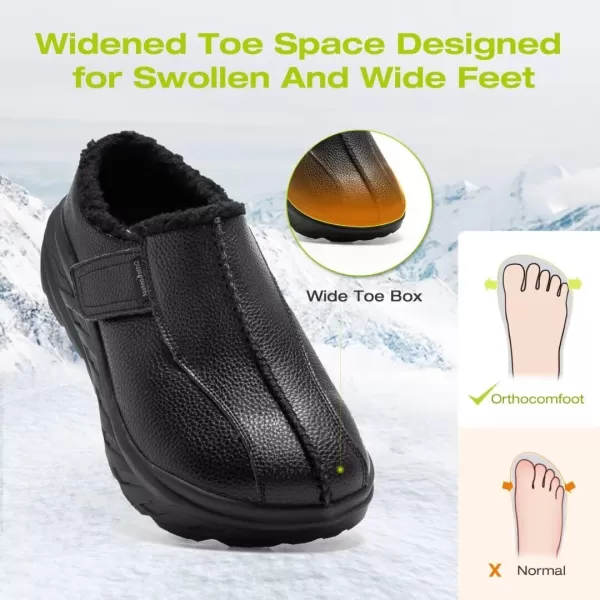 OrthoComfoot Men's Orthopedic Wide Winter Slippers for Diabetic: Comfortable Arch Support Leather Dress Shoes for Plantar Fasciitis, Casual Orthotic Hammer Toes Walking Shoes for Foot and Heel Pain