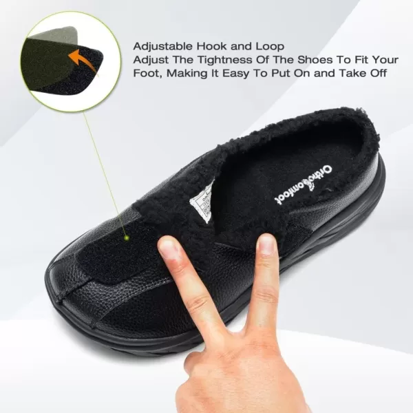 OrthoComfoot Men's Orthopedic Wide Winter Slippers for Diabetic: Comfortable Arch Support Leather Dress Shoes for Plantar Fasciitis, Casual Orthotic Hammer Toes Walking Shoes for Foot and Heel Pain