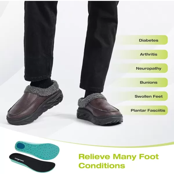OrthoComfoot Men's Orthopedic Wide Winter Slippers for Diabetic: Comfortable Arch Support Leather Dress Shoes for Plantar Fasciitis, Casual Warm Orthotic Walking Shoes for Foot and Heel Pain