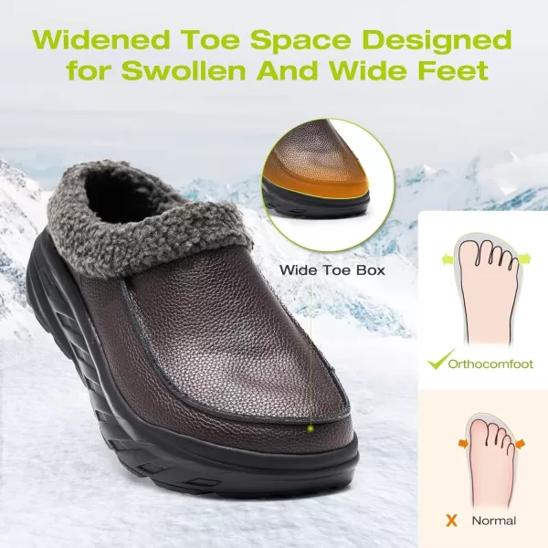OrthoComfoot Men's Orthopedic Wide Winter Slippers for Diabetic: Comfortable Arch Support Leather Dress Shoes for Plantar Fasciitis, Casual Warm Orthotic Walking Shoes for Foot and Heel Pain