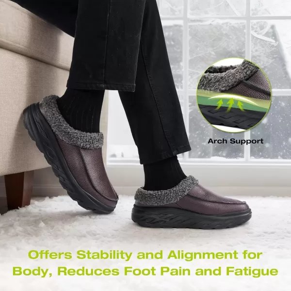 OrthoComfoot Men's Orthopedic Wide Winter Slippers for Diabetic: Comfortable Arch Support Leather Dress Shoes for Plantar Fasciitis, Casual Warm Orthotic Walking Shoes for Foot and Heel Pain