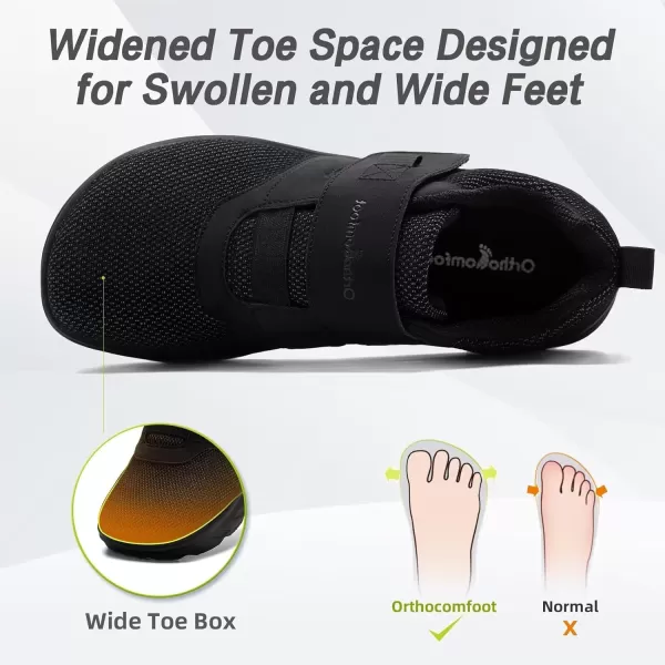 imageOrthoComfoot Mens Orthopedic Diabetic Wide Walking Shoes Comfortable Cushion Arch Support Plantar Fasciitis Loafers Orthotic High Arch Swollen Feet Adjustable Working Shoes for Ankle and Heel PainK1black