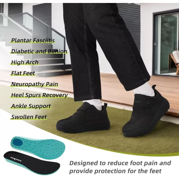 imageOrthoComfoot Mens Orthopedic Diabetic Wide Walking Shoes Comfortable Cushion Arch Support Plantar Fasciitis Loafers Orthotic High Arch Swollen Feet Adjustable Working Shoes for Ankle and Heel PainK1black