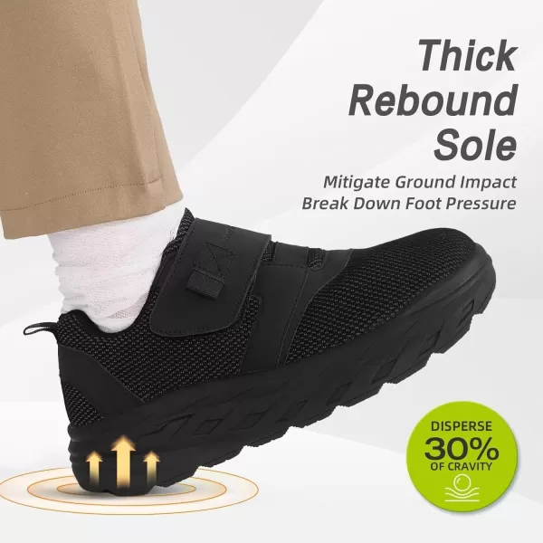imageOrthoComfoot Mens Orthopedic Diabetic Wide Walking Shoes Comfortable Cushion Arch Support Plantar Fasciitis Loafers Orthotic High Arch Swollen Feet Adjustable Working Shoes for Ankle and Heel PainK1black