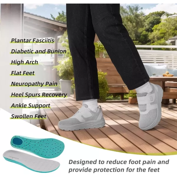 imageOrthoComfoot Mens Orthopedic Diabetic Wide Walking Shoes Comfortable Cushion Arch Support Plantar Fasciitis Loafers Orthotic High Arch Swollen Feet Adjustable Working Shoes for Ankle and Heel PainK2gray