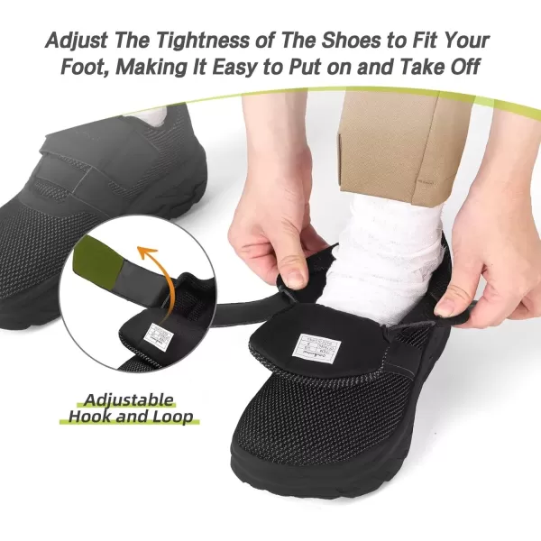 imageOrthoComfoot Mens Orthopedic Diabetic Wide Walking Shoes Comfortable Cushion Arch Support Plantar Fasciitis Loafers Orthotic High Arch Swollen Feet Adjustable Working Shoes for Ankle and Heel PainK1black