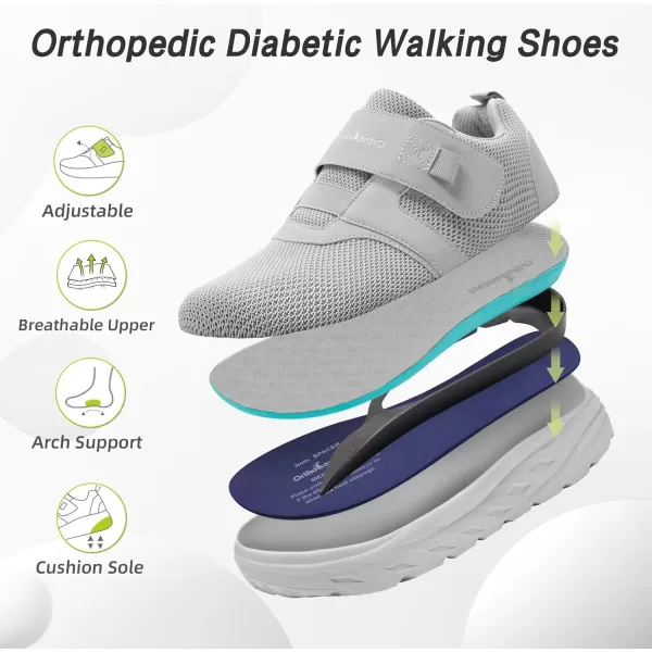 imageOrthoComfoot Mens Orthopedic Diabetic Wide Walking Shoes Comfortable Cushion Arch Support Plantar Fasciitis Loafers Orthotic High Arch Swollen Feet Adjustable Working Shoes for Ankle and Heel PainK2gray