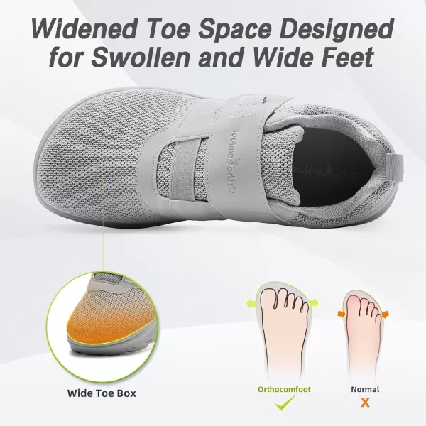 imageOrthoComfoot Mens Orthopedic Diabetic Wide Walking Shoes Comfortable Cushion Arch Support Plantar Fasciitis Loafers Orthotic High Arch Swollen Feet Adjustable Working Shoes for Ankle and Heel PainK2gray