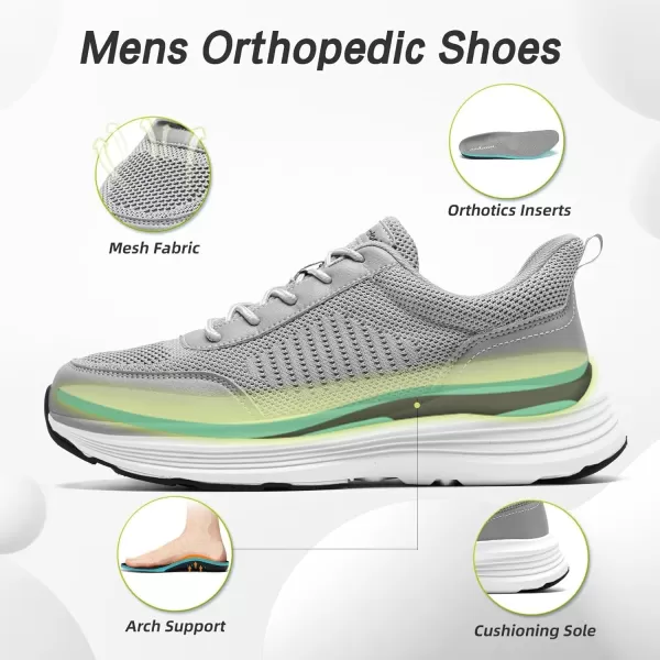 imageOrthoComfoot Mens Orthopedic Fashion Sneakers with Arch Support Casual Plantar Fasciitis Walking Shoes for Flat Feet Comfortable Orthotic Outdoor Shoes for Foot and Heel Pain ReliefW2grey