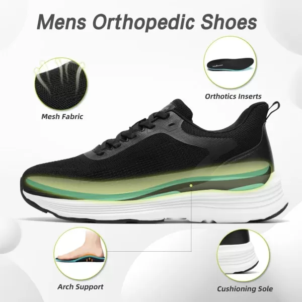 imageOrthoComfoot Mens Orthopedic Hands Free Fashion Sneakers Comfortable Arch Support Plantar Fasciitis Orthotic Walking Shoes Casual Work Tennis Sport Athletic Gym Flat Feet Pain Relief ShoesW1black