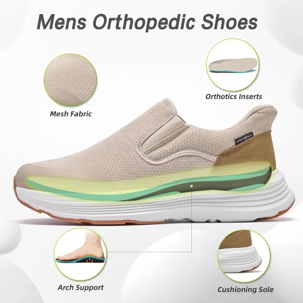 imageOrthoComfoot Mens Orthopedic Hands Free Slip ins Loafers Comfortable Casual Arch Support Plantar Fasciitis Walking Shoes Standing Work Orthotic Thick Sole Shoes for Foot and Heel Pain ReliefW2beige