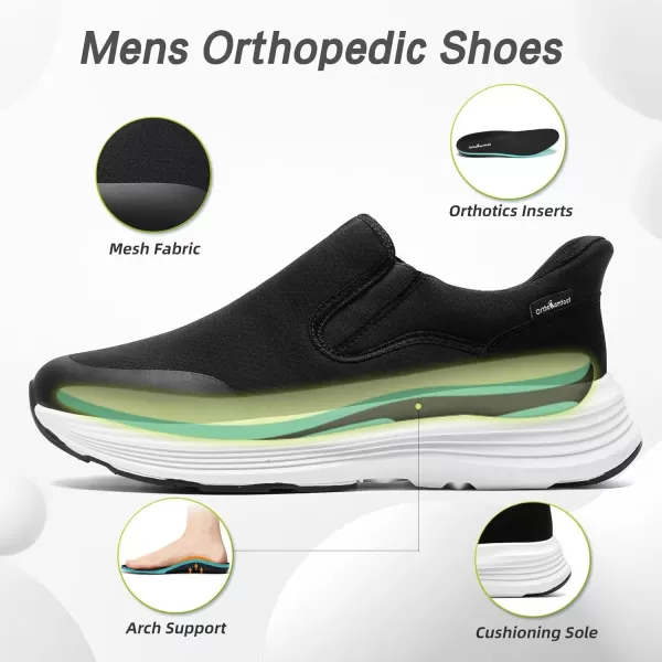 imageOrthoComfoot Mens Orthopedic Hands Free Slip ins Loafers Comfortable Casual Arch Support Plantar Fasciitis Walking Shoes Standing Work Orthotic Thick Sole Shoes for Foot and Heel Pain ReliefW1black