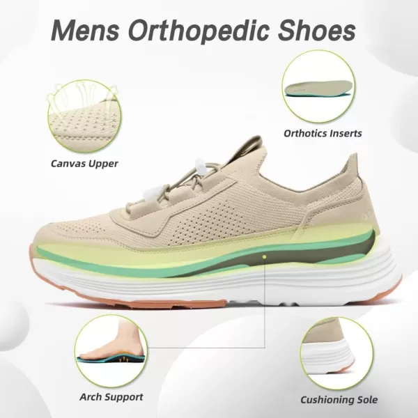 imageOrthoComfoot Mens Orthopedic SlipOn Loafers Walking Shoes Comfortable Casual Arch Support Plantar Fasciitis Thick Sneakers Breathable Work Tennis Orthotic Flat Feet Shoes for Foot Pain ReliefW2beige