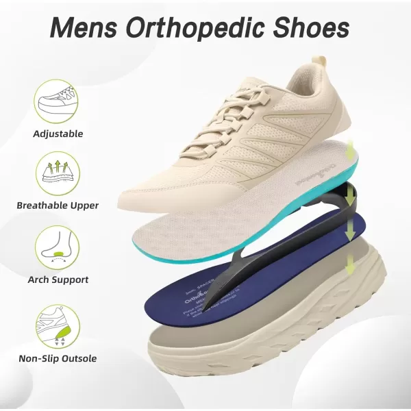 imageOrthopedic Shoes for Men Diabetic Wide Comfortable Casual Arch Support Plantar Fasciitis Fashion Sneakers Work Tennis Orthotic High Arch Swollen Feet Walking Shoes for Foot Heel PainK2beige