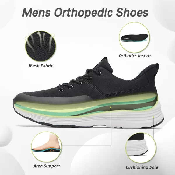 imageOrthoComfoot Mens Orthopedic Hands Free Fashion Sneakers Comfort Arch Support Plantar Fasciitis Orthotic Outdoor Walking Shoes High Arch Flat Feet Pain Relief Casual Work Tennis Athletic SneakersW1black