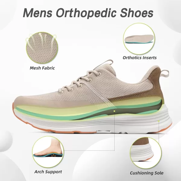 imageOrthoComfoot Mens Orthopedic Hands Free Fashion Sneakers Comfort Arch Support Plantar Fasciitis Orthotic Outdoor Walking Shoes High Arch Flat Feet Pain Relief Casual Work Tennis Athletic SneakersW2beige