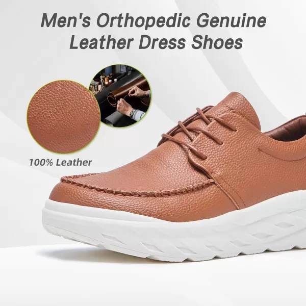 imageOrthoComfoot Mens Orthopedic Wide Leather Dress Walking Shoes Diabetic Plantar Fasciitis Arch Support Comfortable Sneakers Business Work Adjustable Fit Orthotic Casual Heel Foot Pain Relief OxfordsK2brown