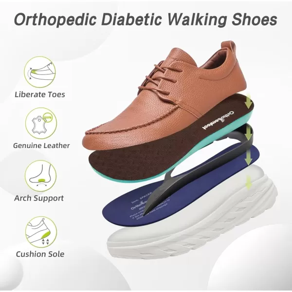 imageOrthoComfoot Mens Orthopedic Wide Leather Dress Walking Shoes Diabetic Plantar Fasciitis Arch Support Comfortable Sneakers Business Work Adjustable Fit Orthotic Casual Heel Foot Pain Relief OxfordsK2brown