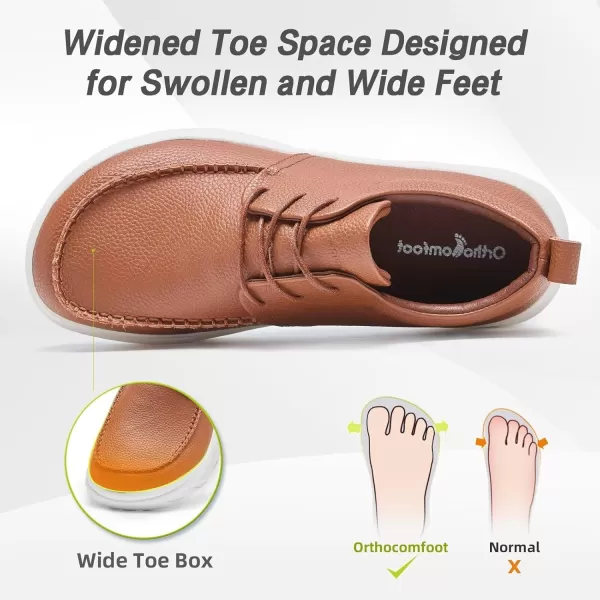 imageOrthoComfoot Mens Orthopedic Wide Leather Dress Walking Shoes Diabetic Plantar Fasciitis Arch Support Comfortable Sneakers Business Work Adjustable Fit Orthotic Casual Heel Foot Pain Relief OxfordsK2brown