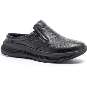 imageOrthoComfoot Mens Orthopedic Leather Dress Walking Shoes Comfortable Arch Support SlipOns Loafers for Plantar Fasciitis Casual Business Orthotic Slippers for Foot and Heel Pain ReliefW1black