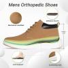 imageOrthoComfoot Mens Orthopedic Leather Ankle Boots Comfortable Casual Arch Support Plantar Fasciitis Walking Shoes Orthotic Flat Feet Tennis Work Sneakers for Foot and Heel Pain ReliefW2brown