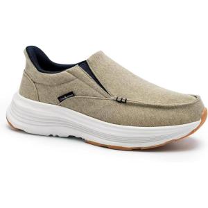 imageMens Orthopedic Slip On Loafers with Arch Support Comfortable Plantar Fasciitis Orthotic Shoes for Plantar Fasciitis Canvas Thick Sole Walking Shoes for Foot and Heel Pain ReliefW3khaki1