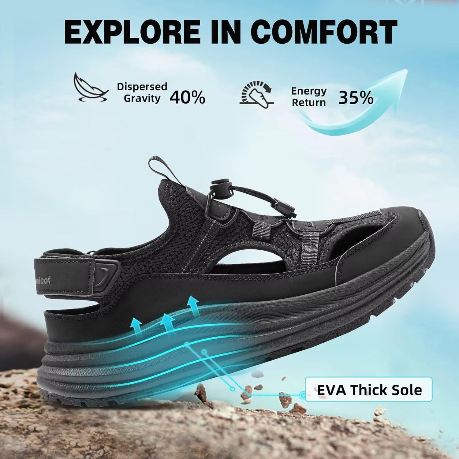 imageMens Orthopedic Close Toes Hiking Sandals Plantar Fasciitis Arch Support Adjustable Hook Loop Strap Athletic Sport Shoes Comfortable Casual Camping Waterproof Summer Walking SandalsW1black