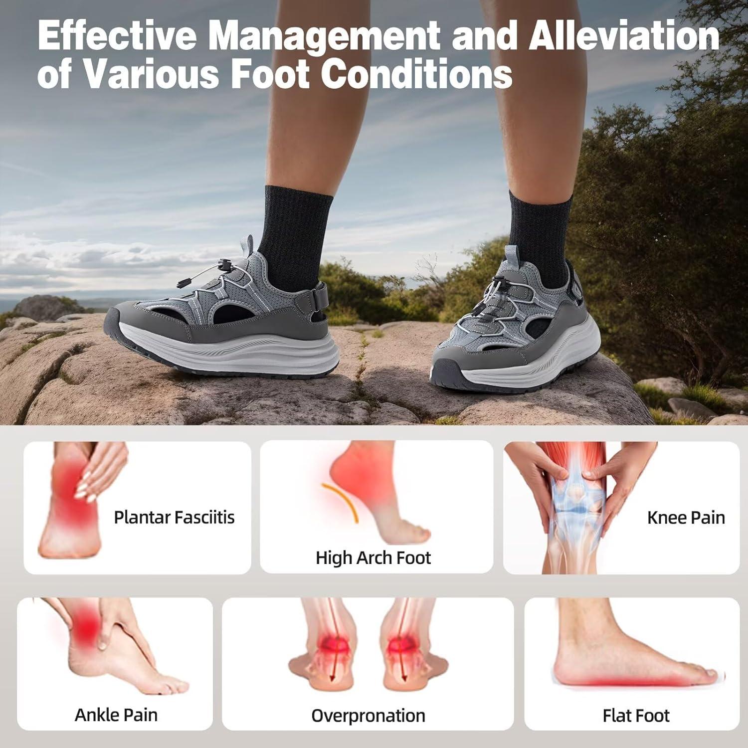 imageMens Orthopedic Close Toes Hiking Sandals Plantar Fasciitis Arch Support Adjustable Hook Loop Strap Athletic Sport Shoes Comfortable Casual Camping Waterproof Summer Walking SandalsW2grey